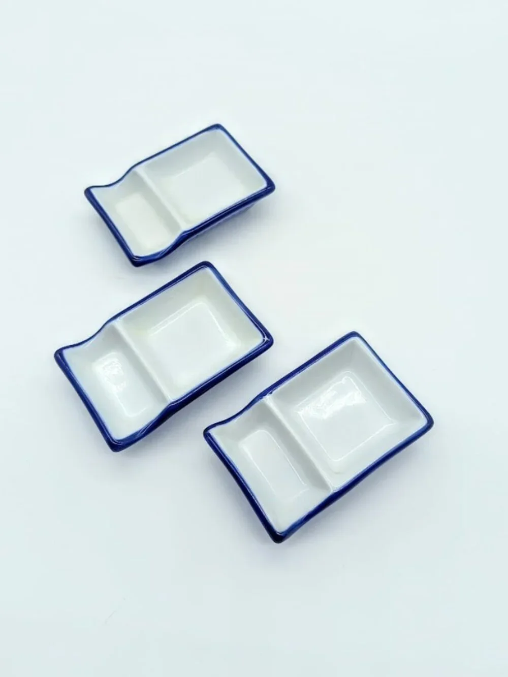 Set of 3 Pier 1 Divided Condiment Sauce Porcelain Dishes